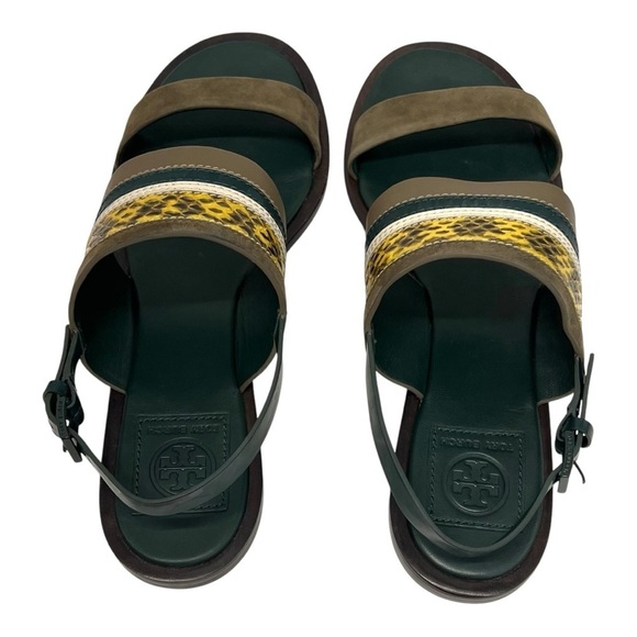 Tory Burch Edina Green Leather Colorblock Slingback Soho Lux Sandals Women’s 8.5 - Picture 8 of 16